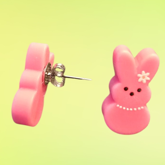 Bunny Rabbit Easter Stud Earrings Resin Handmade Stainless Steel 0.8" 5 Styles - Picture 4 of 7